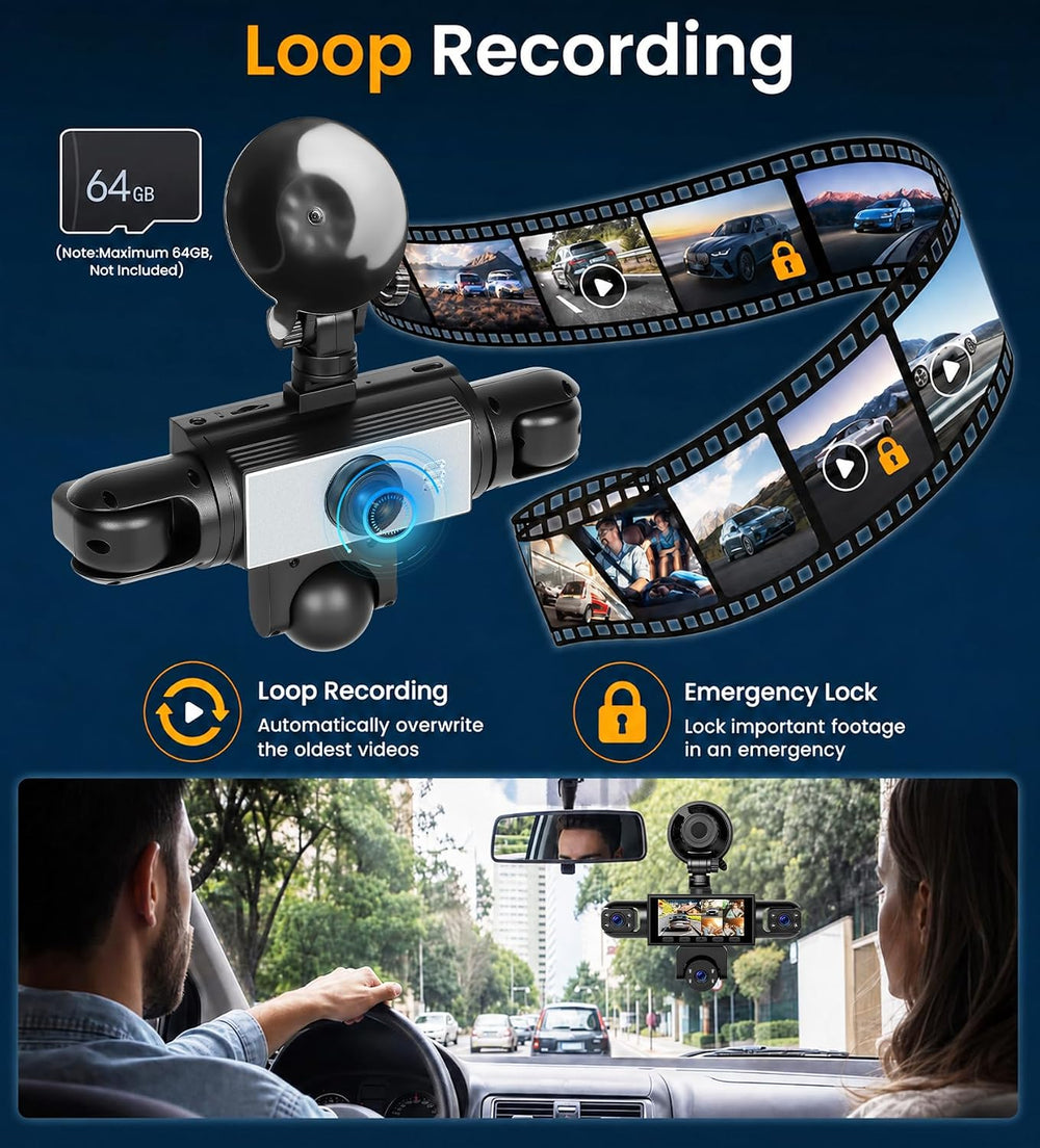 SIXWIN 360 Degree 1080P 5 Channel Dash Cam for Car with 10 Modes