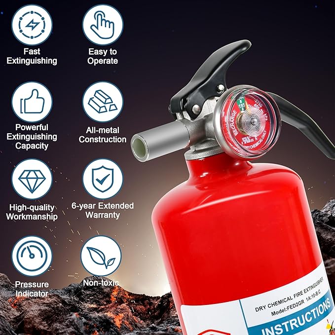 4 Pack ABC Dry Chemical Fire Extinguishers, 2.5 lb 1A:10B:C Rating