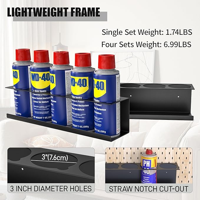 4 Pack Wall-Mounted Spray Bottle Holder, Aerosol Spray Can Holder Storage Rack