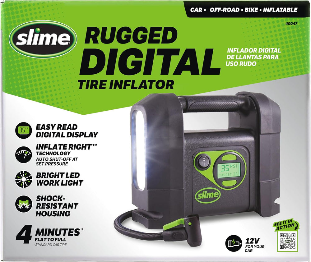 Slime 40047 Tire Inflator, Portable Car Air Compressor, Rugged, Inflate Right...