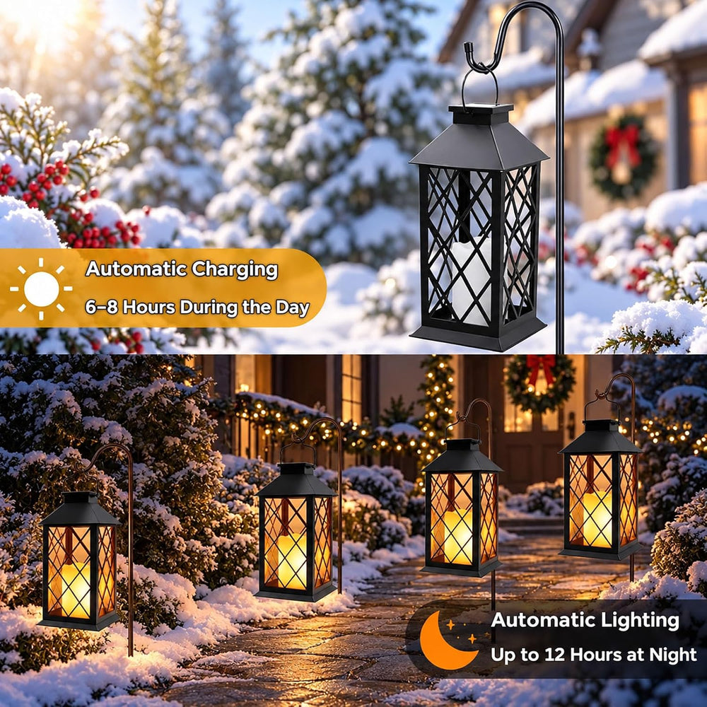 Yowin 2 Pack 14" Large Tempered Glass Solar Lanterns Outdoor Waterproof