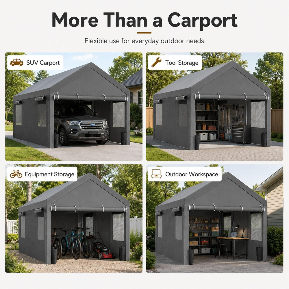 Nuturelly 12x20 Heavy Duty Carport, Portable Garage for Truck SUV, Gray