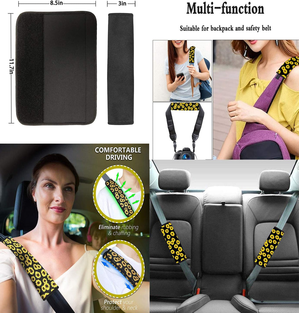 Biyejit Blue Rose Print Car Seat Covers and Steering Wheel Cover Full Set for...