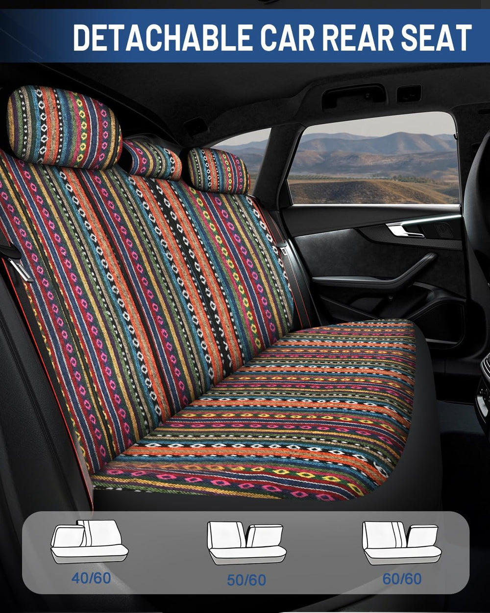 Baja Saddle Blanket Car Seat Covers Full Set 12PCS, Orange