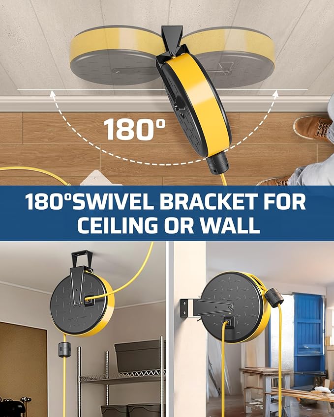 DEWENWILS 30 Ft Retractable Extension Cord Reel, Ceiling/Wall Mount 16/3 Gauge