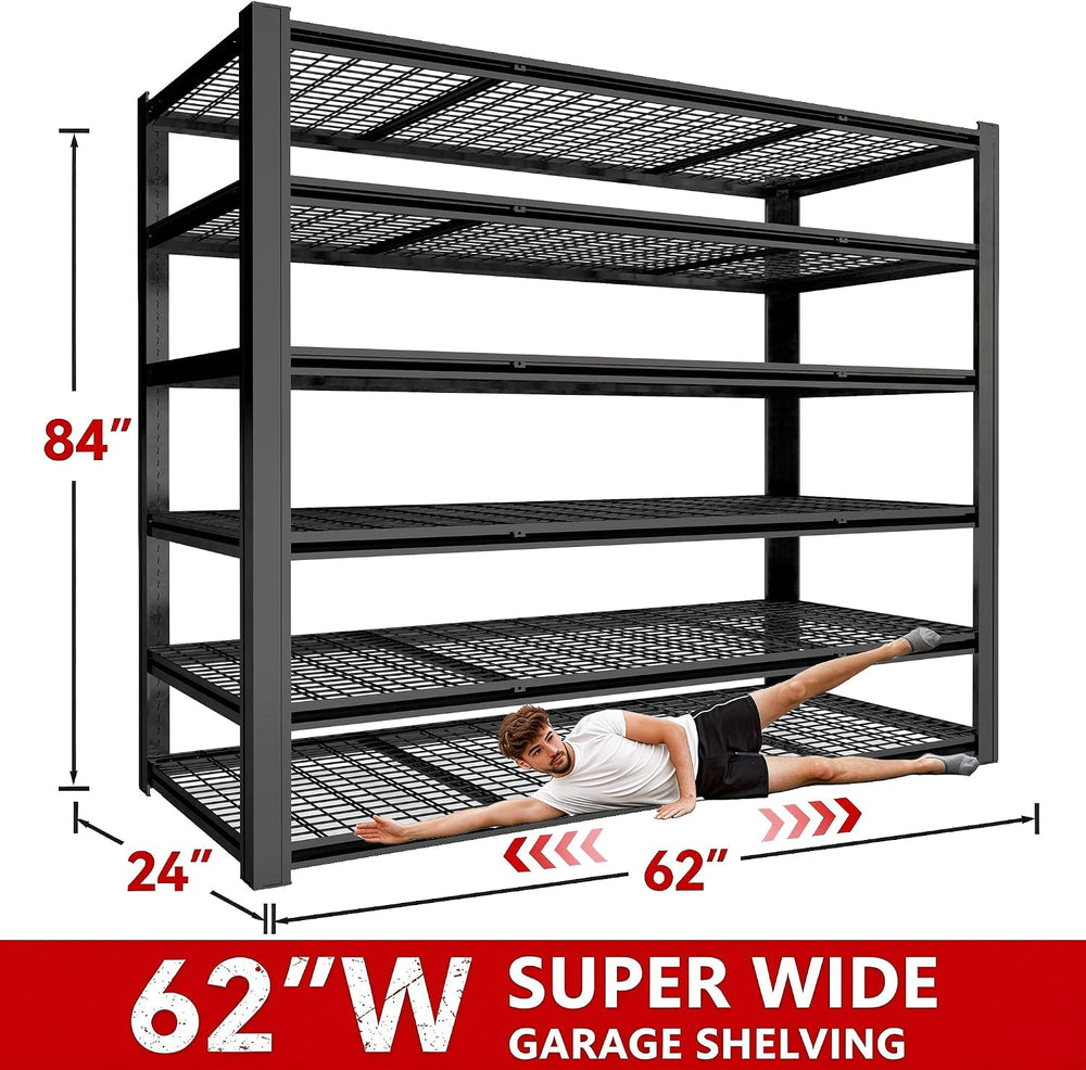 62" Wide Heavy Duty Garage Shelving Units,6000LBS Deep Storage Shelves,B...