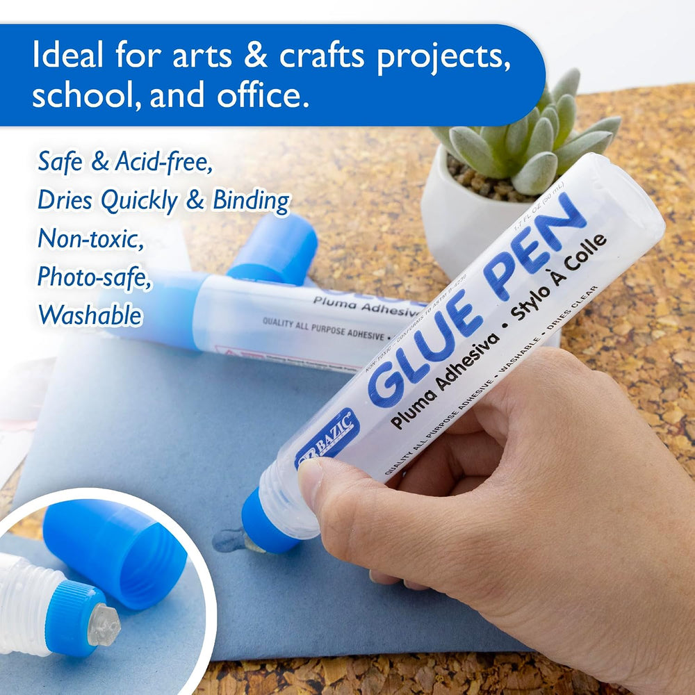 BAZIC Products Clear Glue Pen, 1.7 Fl Oz, Acid-Free, 2 Count, 24-Box