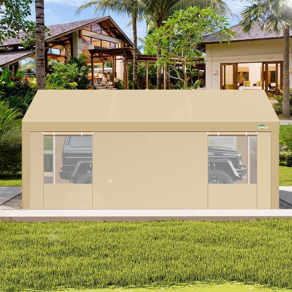 COBIZI Carport 10'x20' Heavy Duty Portable Garage, 2.0 Powder Coated ...