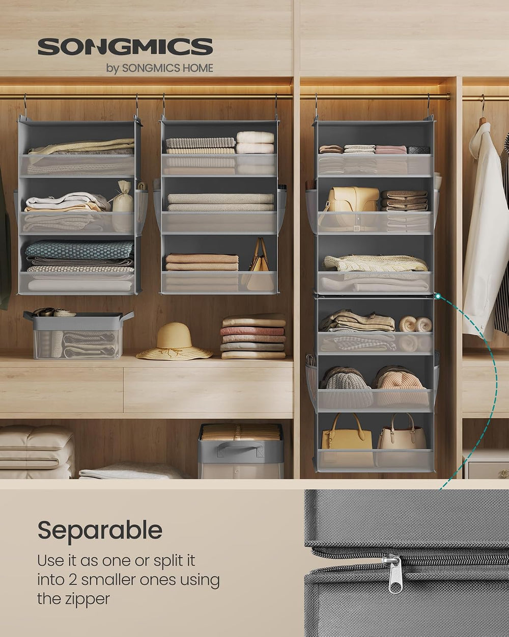 SONGMICS Widened Hanging Closet Organizer, 6-Tier, Separable，2 Pack