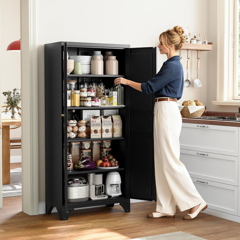61" Black Metal Pantry Storage Cabinet Kitchen Storage Cabinet Cupboard