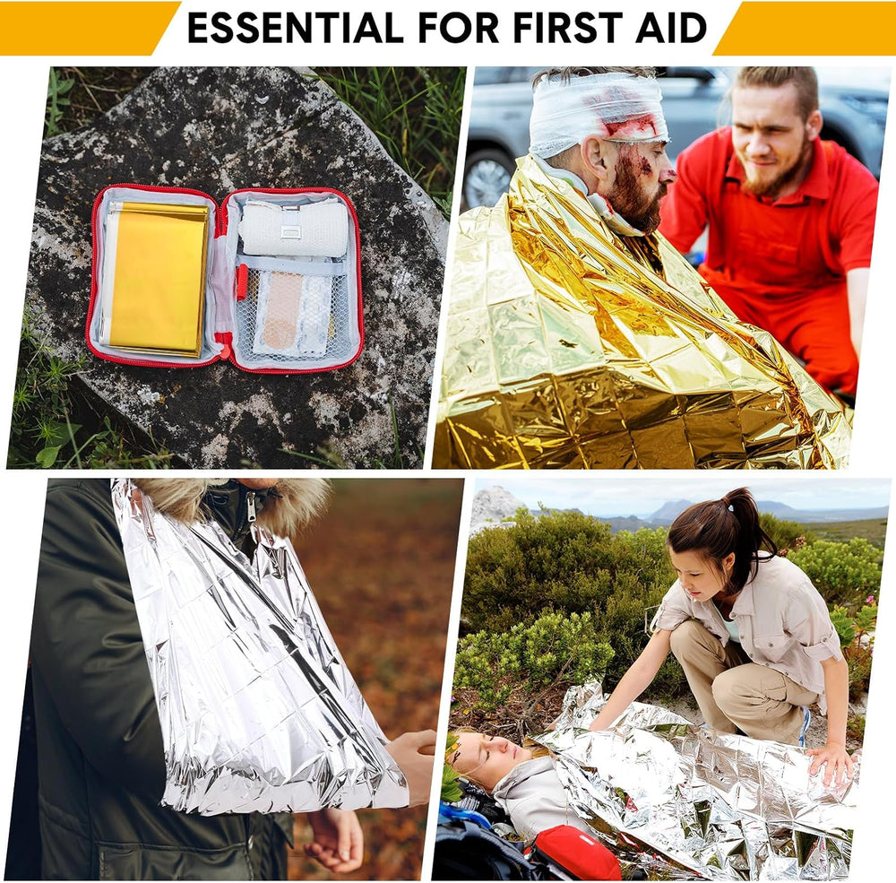 Copkim 100 Pcs 83 x 55 Emergency Foil Blankets for Survival, Gold Silver