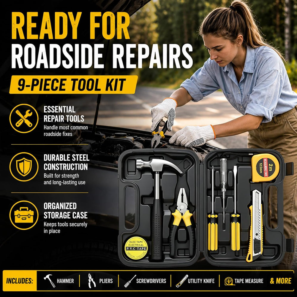 Car Emergency Safety Kit Bag with Portable Air Compressor & Jumper Cables
