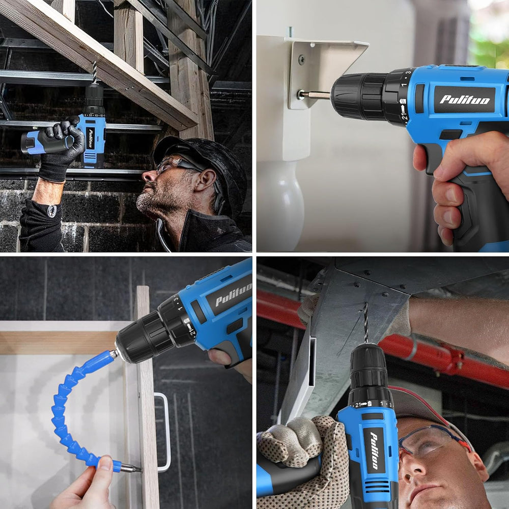 PULITUO Tool Set, 149-Piece Home Drill Set with Blue 12V Cordless Drill, Tool...