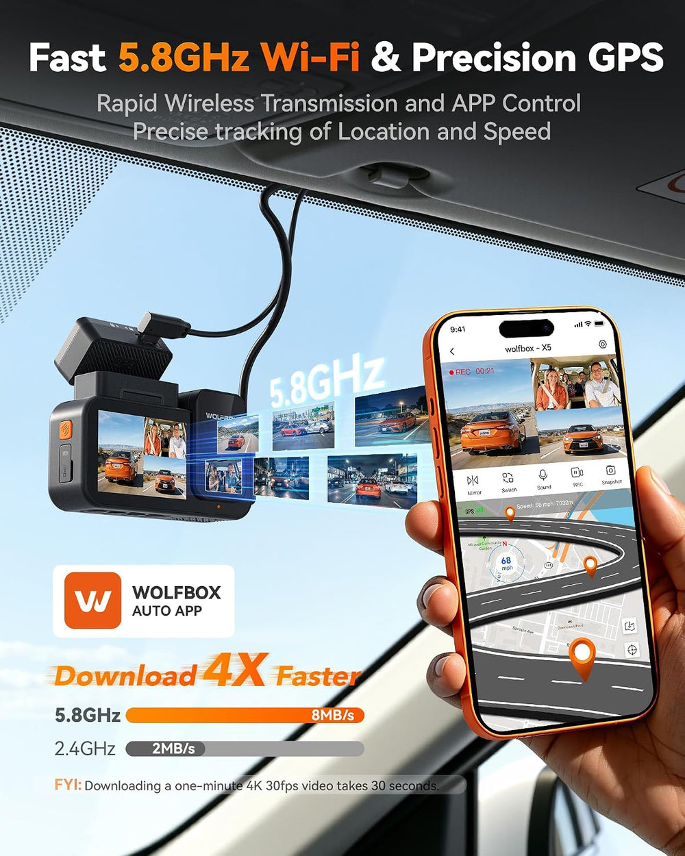 WOLFBOX X5 3 Channel 4K HDR Dash Cam, STARVIS 2 IMX678 8MP Night Vision