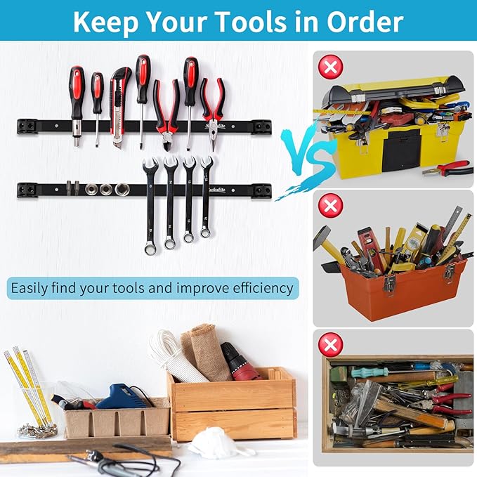 4 Pieces 18" Magnetic Tool Holder Strip, Metal Tool Organizer Rack