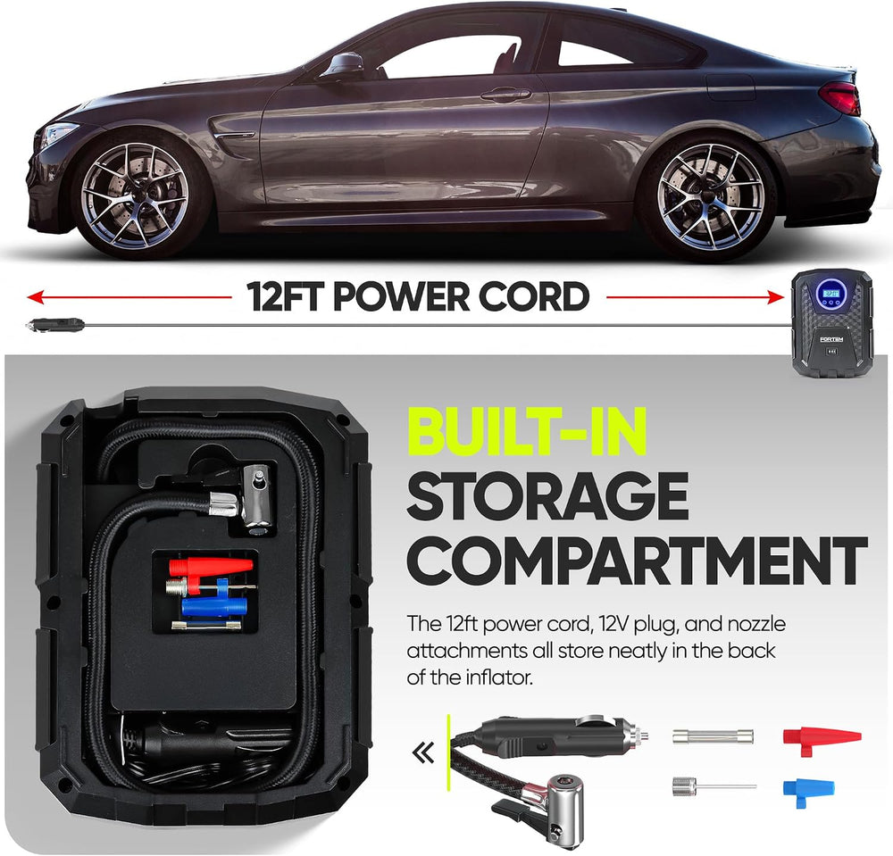 FORTEM Tire Inflator Portable Air Compressor - Air Pump for Tires & Bikes