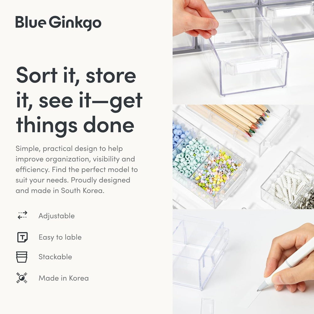 Blue Ginkgo 16-Drawer Storage Cabinet Organizer, Yellow, Made in Korea