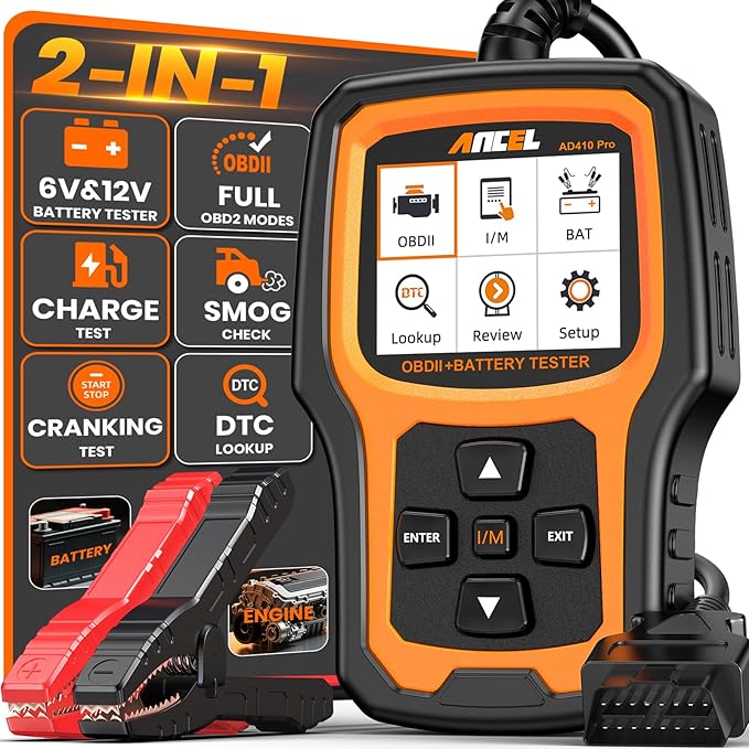 ANCEL AD410 PRO OBD2 Scanner and Battery Tester, 2-in-1 Car Diagnostic Tool