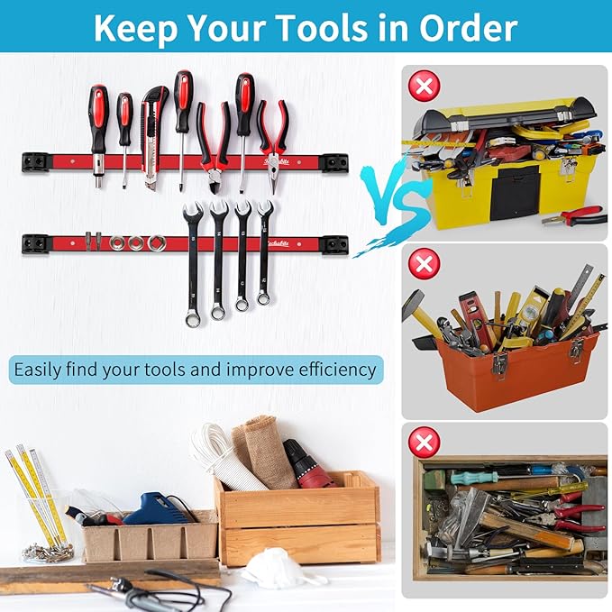 6 Pieces 24" Magnetic Tool Holder Strip, Metal Tool Organizer Rack