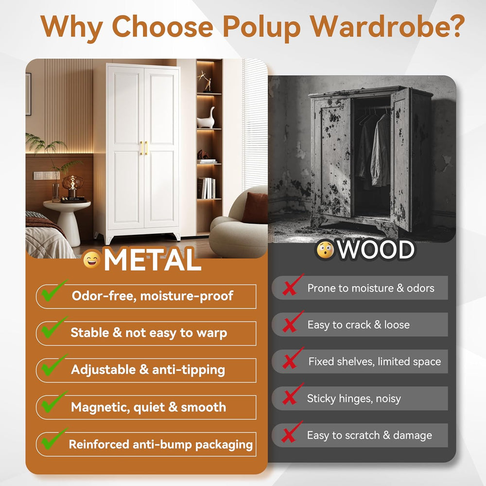 71" Metal Armoire Wardrobe Closet with Doors and Adjustable Shelves