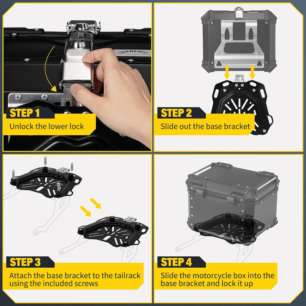 Motorcycle Top Case, 45L Aluminum Motorcycle Trunk, Tail Box Bag