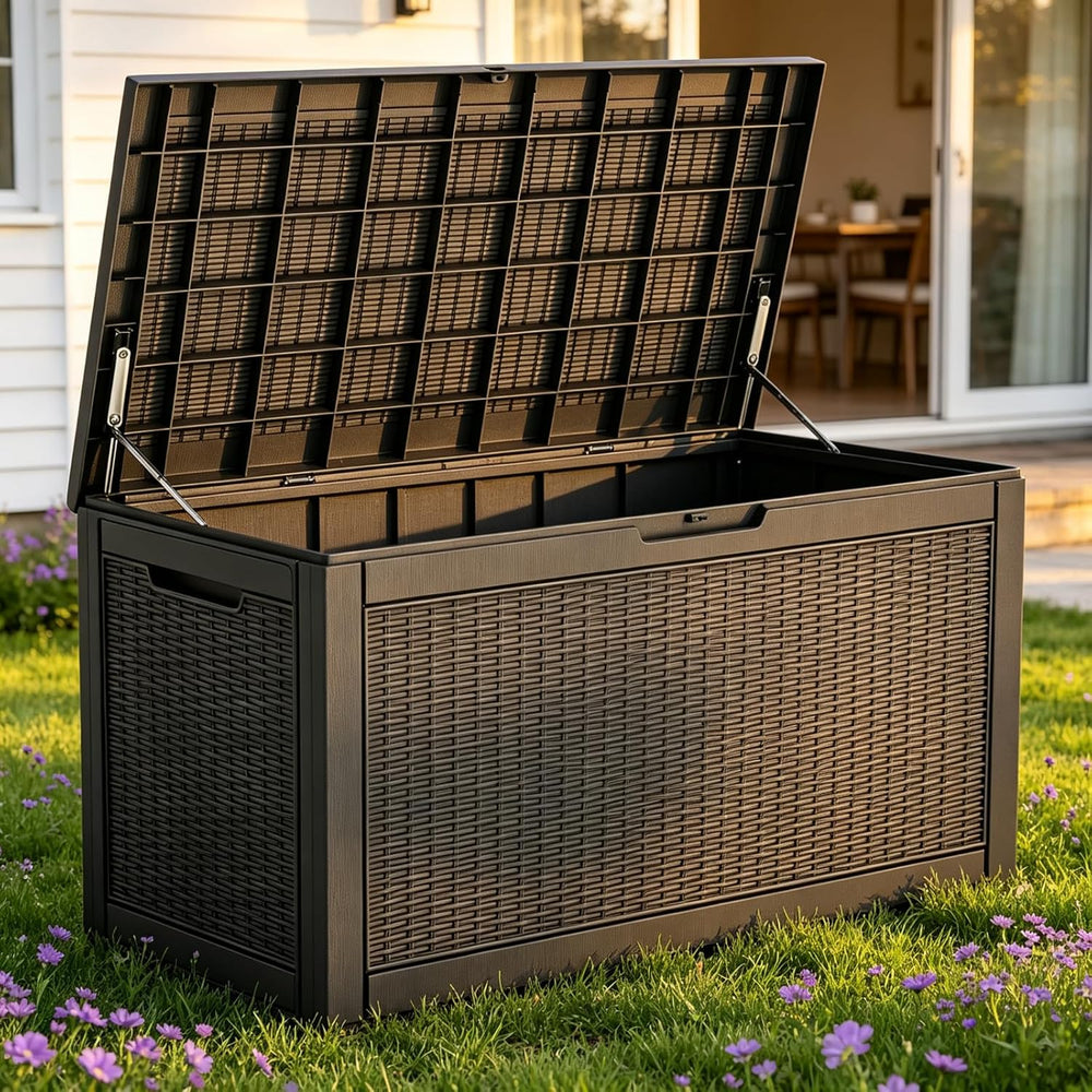 140 Gal Outdoor Storage Box Waterproof Lockable,Deck Box,Gas Lift,Black