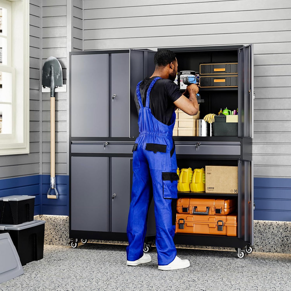 Metal Garage Storage Cabinet with Locking Doors and Adjustable Shelves, -73&q...