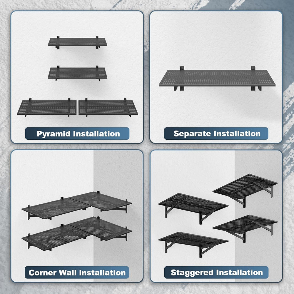 4 Pack Garage Shelving Wall Mounted, 2x3ft, 1400LBS Integrated Grid