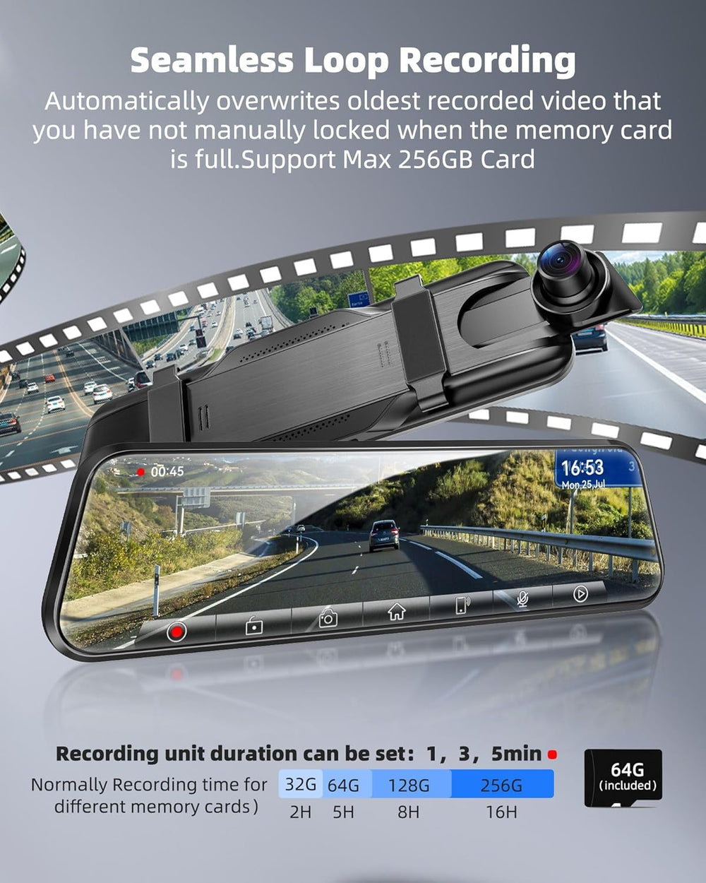 10" Mirror Dash Cam with Android Auto&Carplay 2.5K Rear View Mirror ...