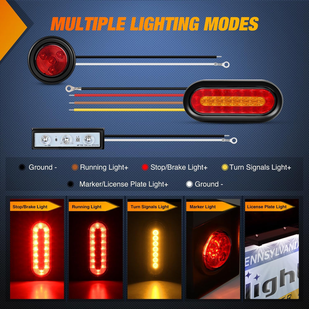Nilight Steel Trailer Light Boxes Kit w/Oval Tailight Round Marker Lamp