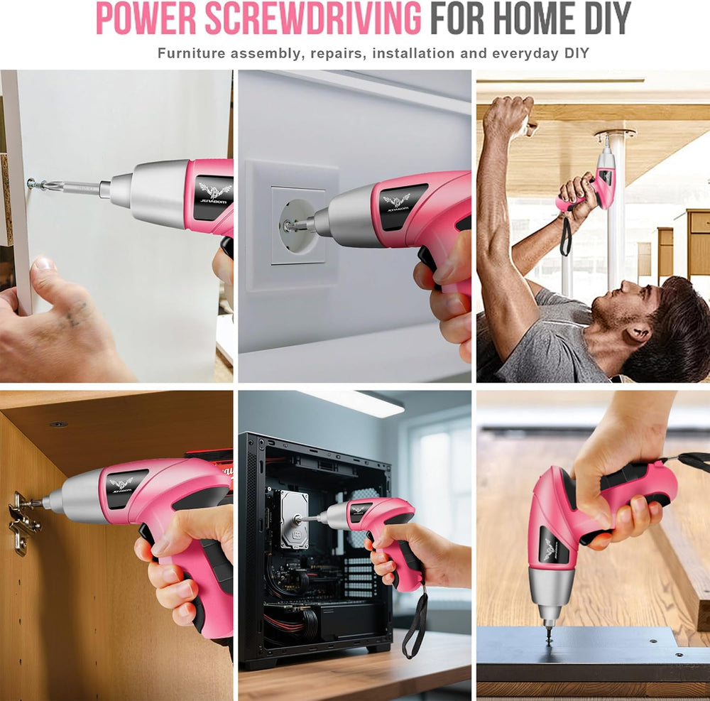 Pink 3.6V USB Cordless Electric Screwdriver & Household Tool Kit