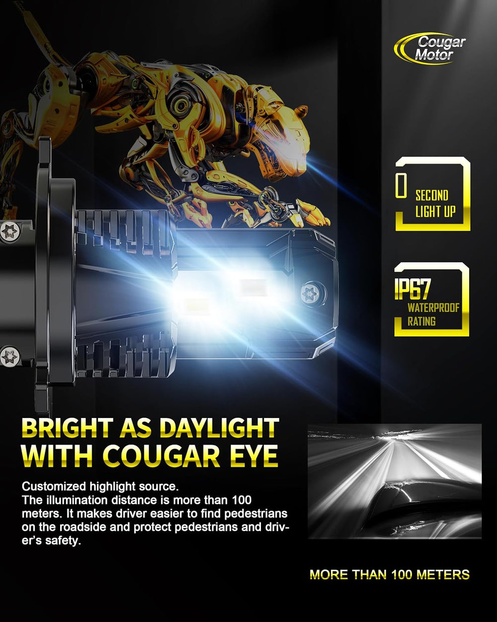 Cougar Motor H4 Bulbs, 9003 Fog 800% Brighter Non-Polar Instant Plug-in