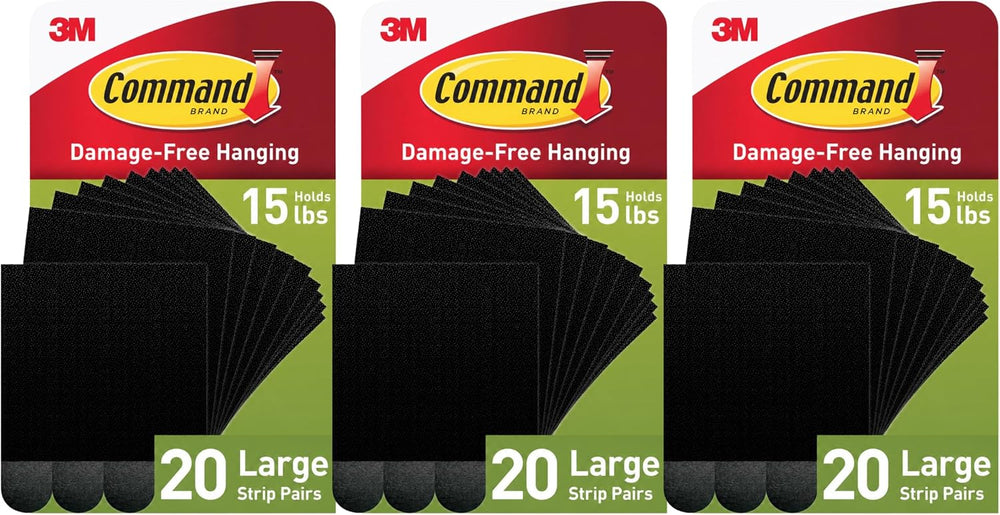 Command Large Picture Hanging Strips, Black, 3 Pack, 60 Pairs, Damage Free Fr...