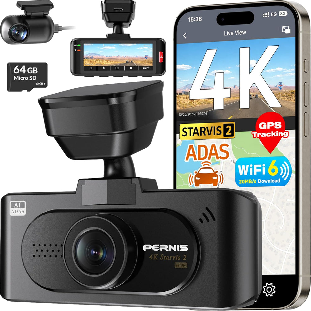 4K Dash Cam Front and Rear, STARVIS 2 Sensor, Free Card Included