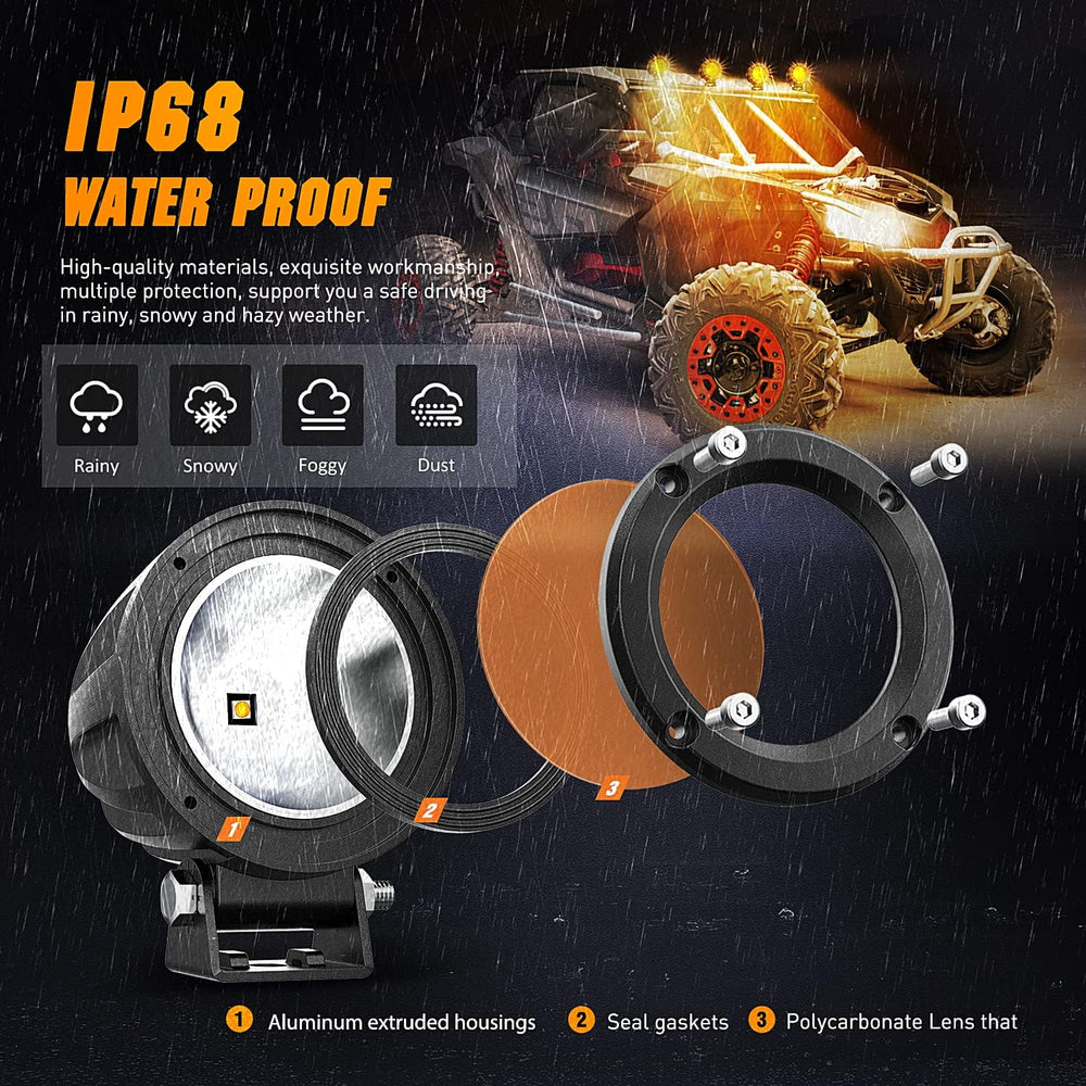 Nilight 2 PCS 3 Inch Spot Round Amber Motorcycle LED Pods