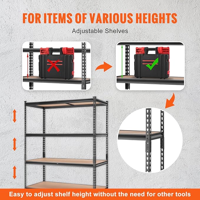 VEVOR Storage Shelving Unit, 5-Tier Adjustable Storage Shelves, Metal Shelves