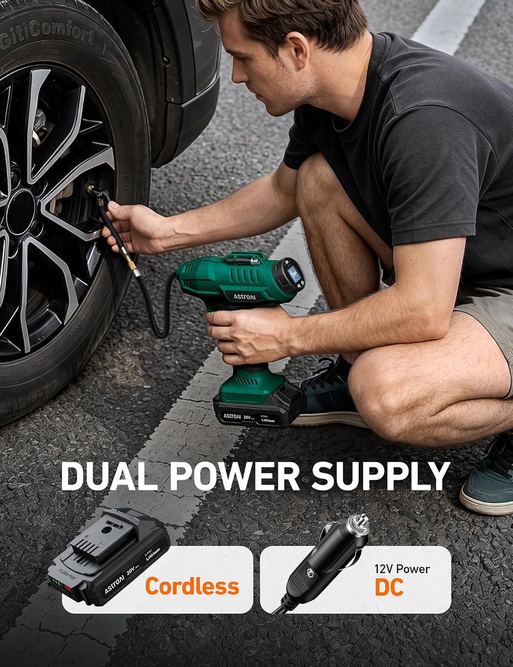 AstroAI Cordless Tire Inflator Portable Air Compressor 160PSI 12VDC Battery