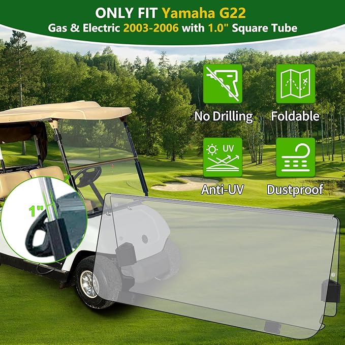 Golf Cart Foldable Windshield 3/16" Thicken Only Fits 2003-2006 Yamaha G22