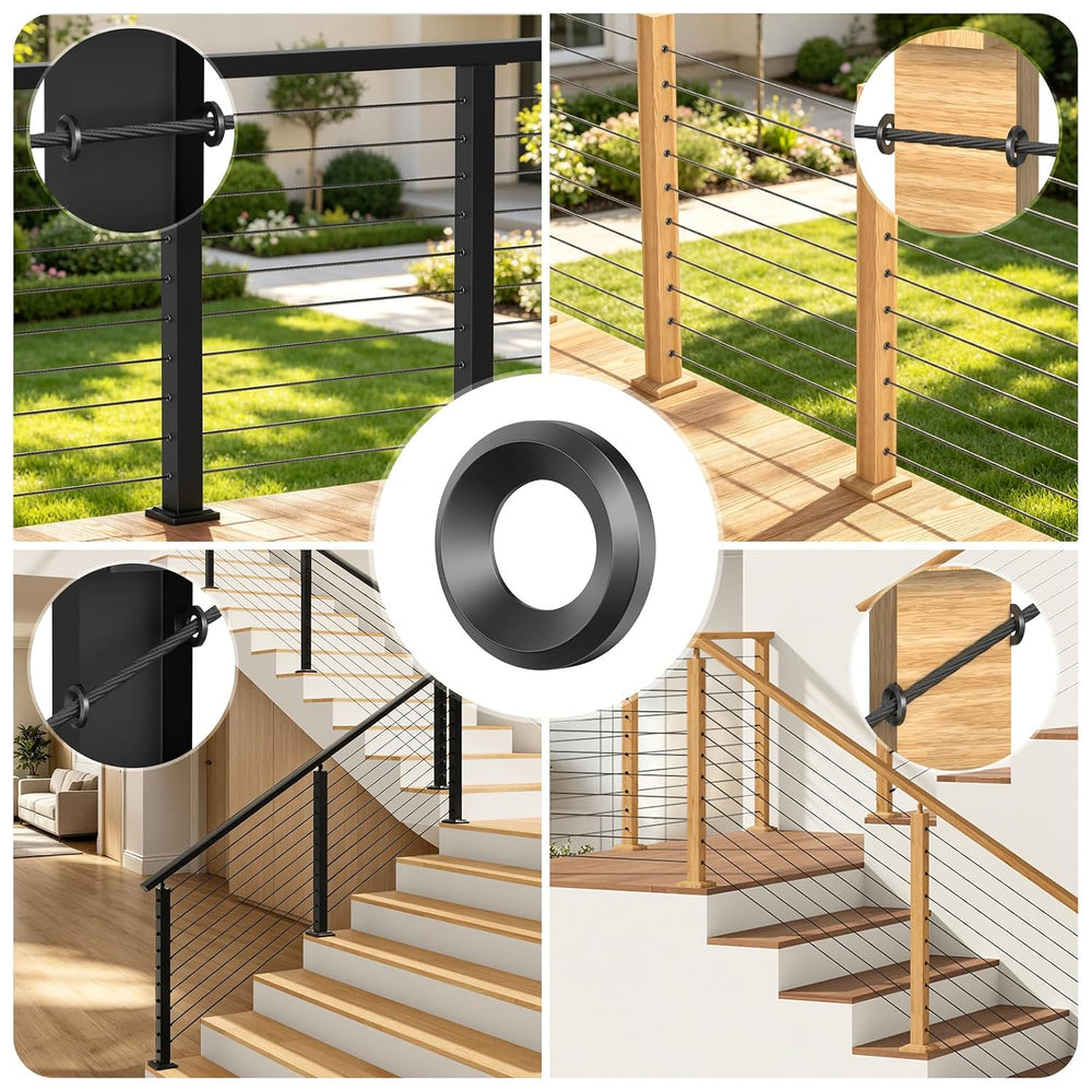 BLIKA 20 Pack Black Cable Railing Adhesive Sleeves for Deck/Stair Posts