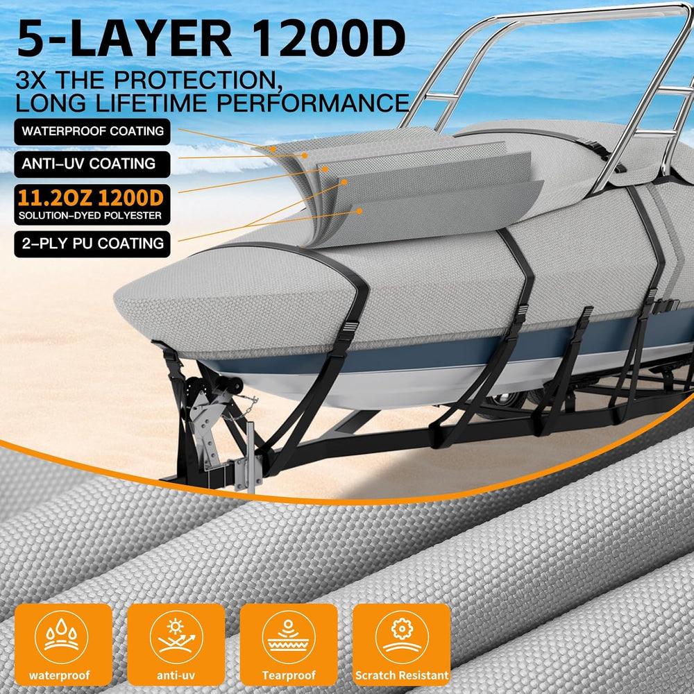 1200D Waterproof Ski&Wakeboard Tower Boat Cover with Storage Bag,22'-...