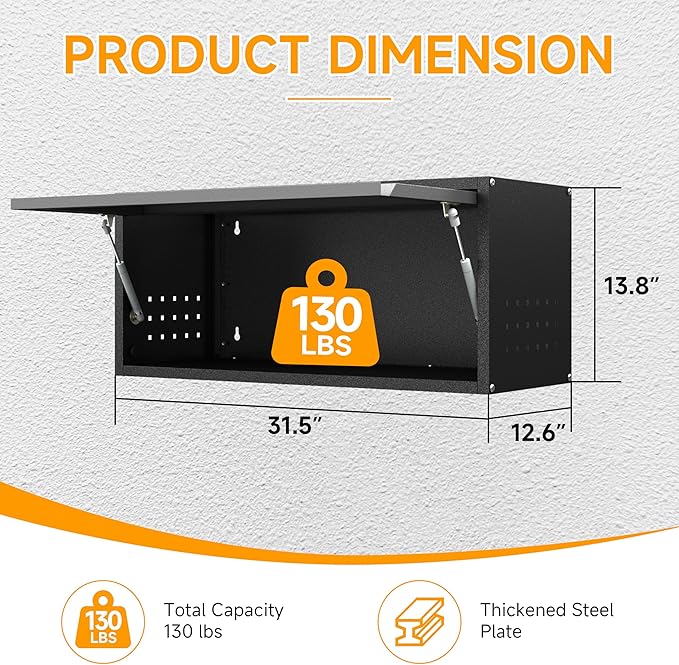 Metal Garage Wall Cabinet with Doors Side with Holes, 13.8" H 1 Door Sma...