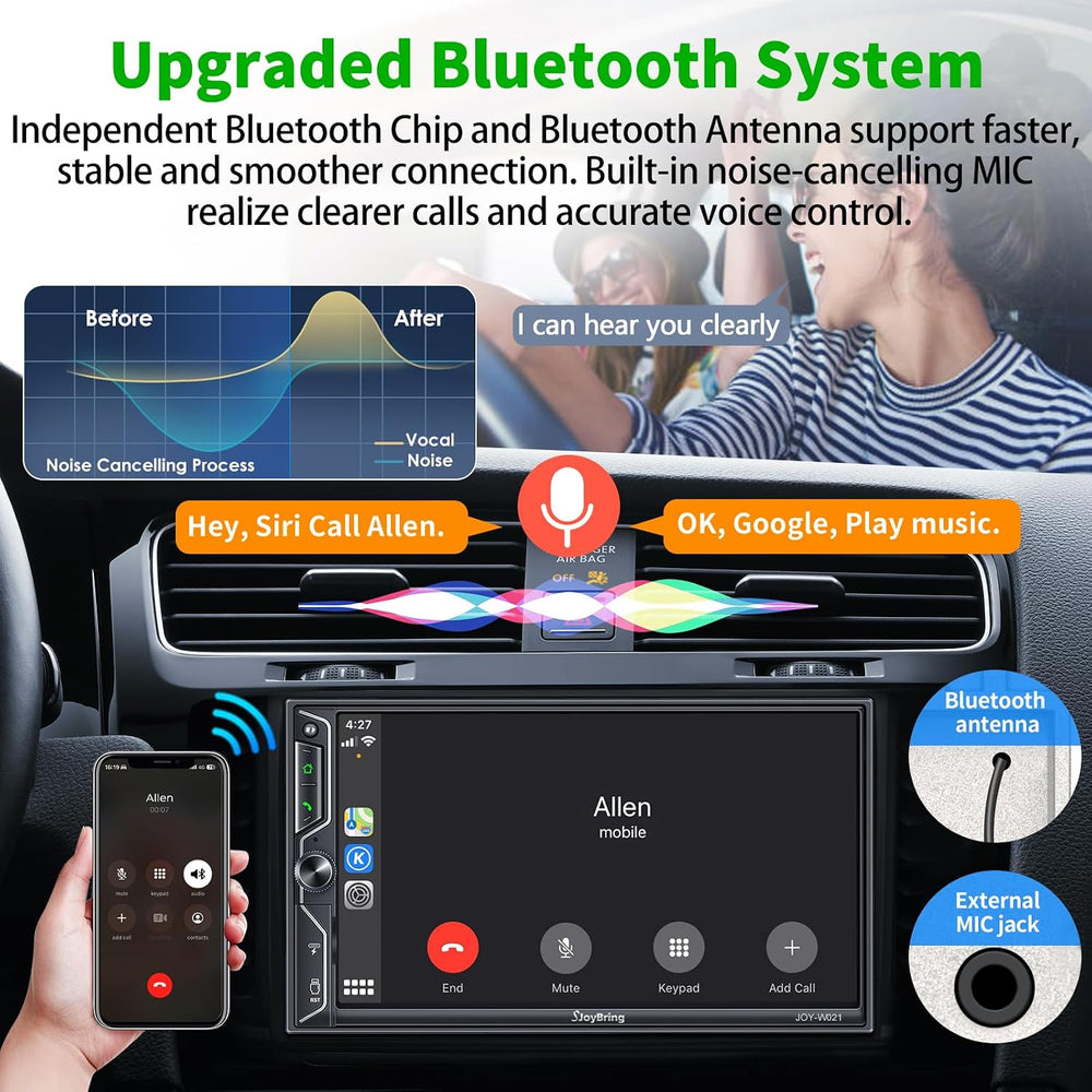 [QLED Screen Upgrade] 7" Double Din Car Stereo with Dash Cam, Wireless A...