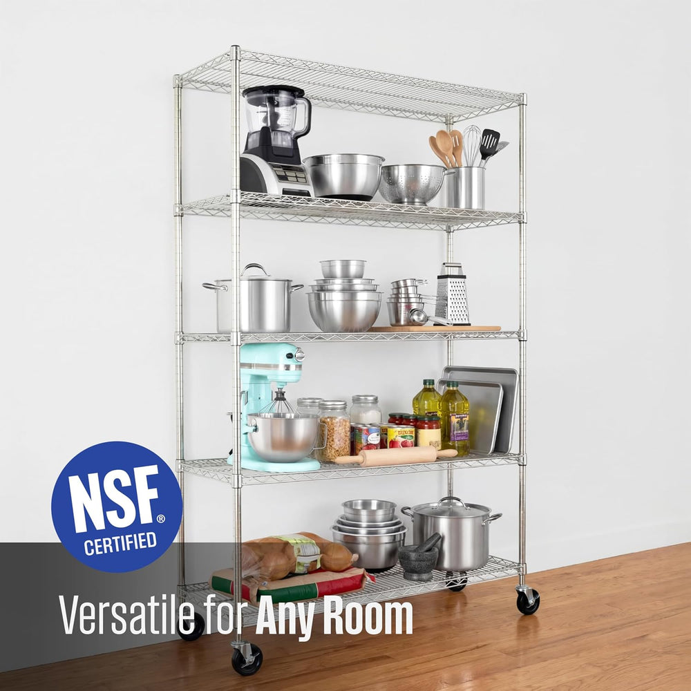 SafeRacks 5-Tier Wire Shelving with Wheels, NSF Heavy Duty 48x18x72 Rack