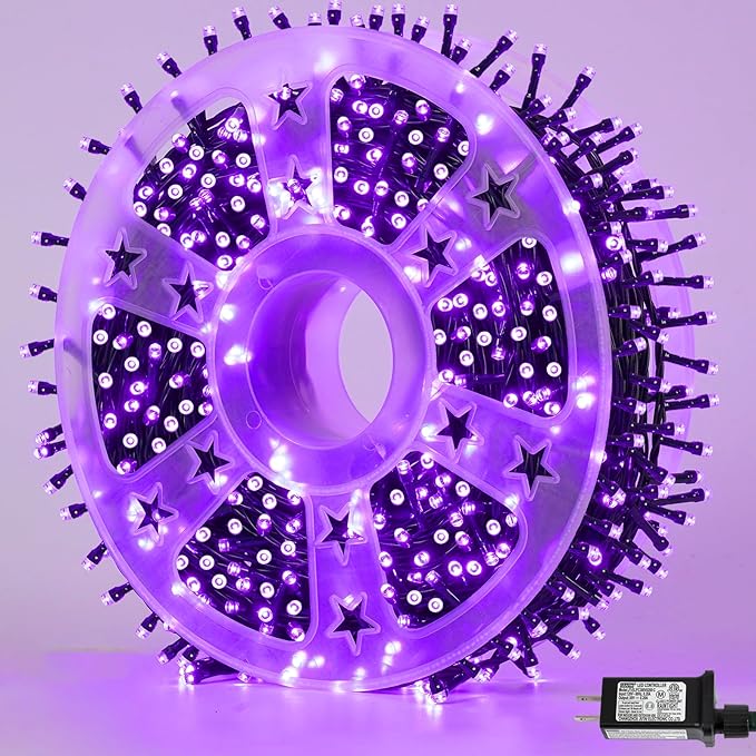 YEGUO 165ft 500 LED Halloween Lights Outdoor Waterproof, 8 Modes Purple Strin...
