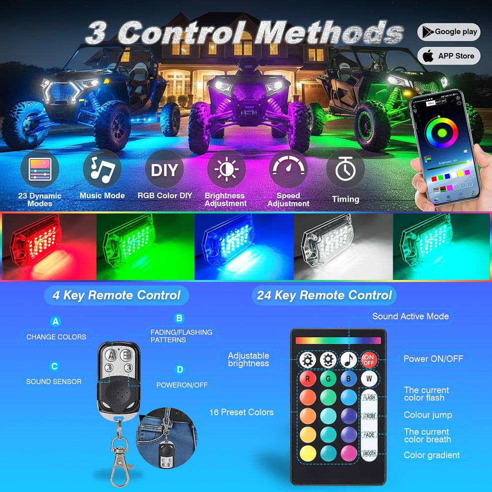 4Pods Full Angle RGB LED Rock Lights Kit Multicolor Underglow Accent Lights