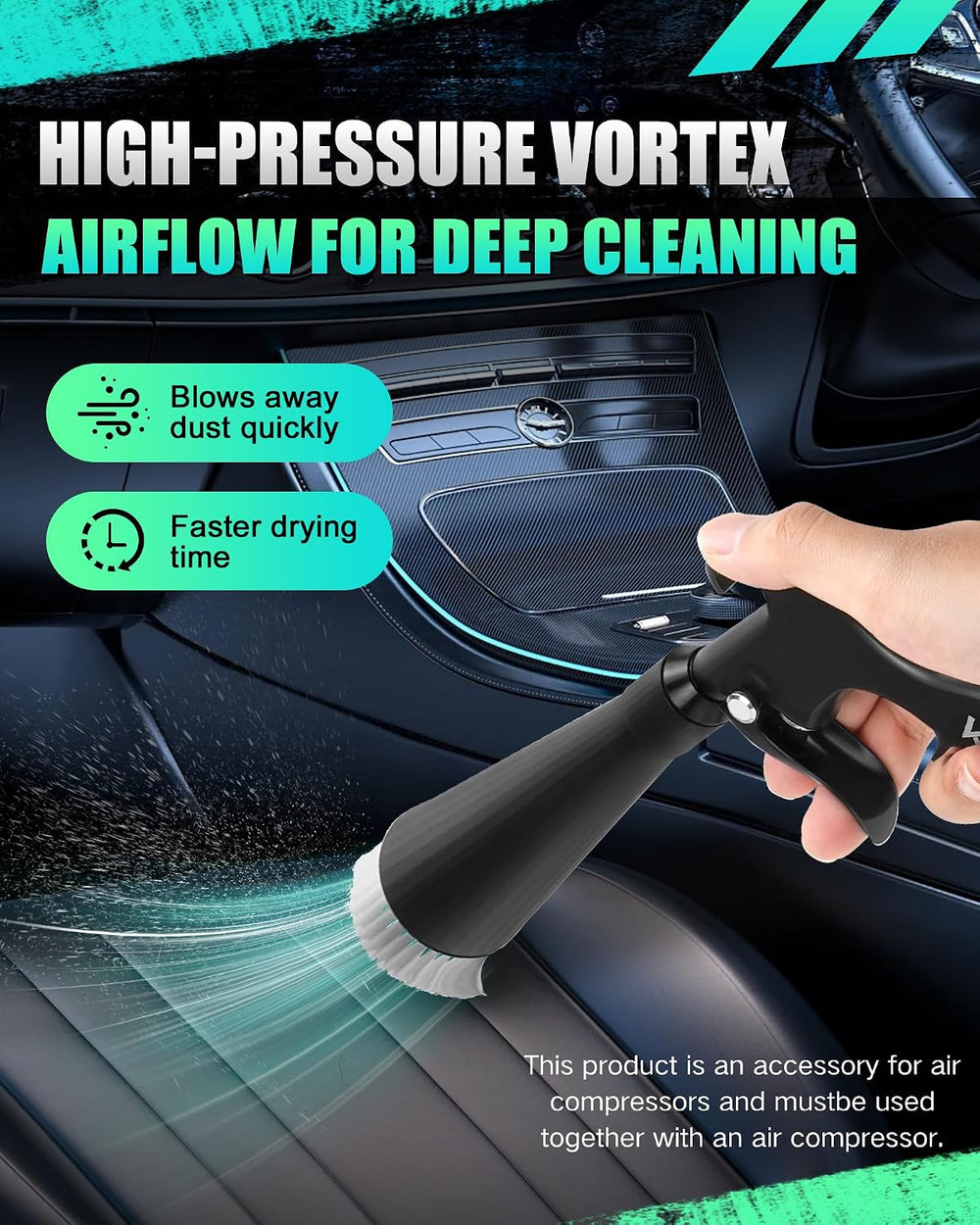 Kaitnax Car Cleaning Gun with 360° Nozzle & Dust Brush | High Pressure Ai...