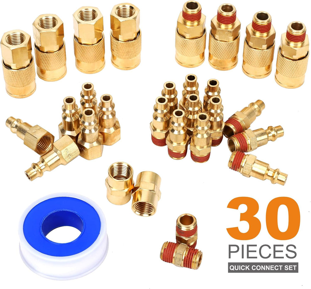 30 Pieces Solid Brass Air Fittings, Industrial Coupler and Plug