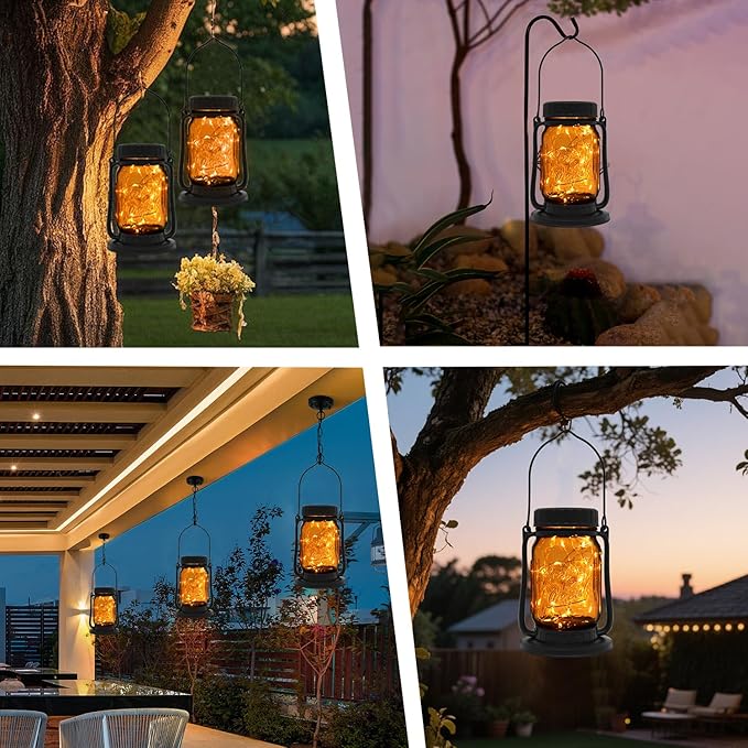 Mason Jar Lights - Solar Lantern Outdoor Waterproof, Hanging Solar Lights for...
