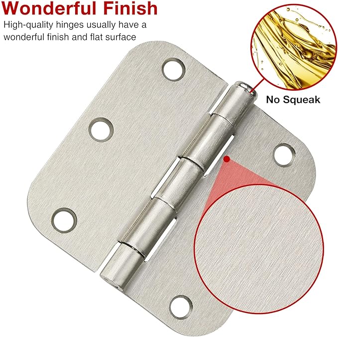 30 Pack Rounded Brushed Nickel Door Hinges 3.5 Inch 5/8" Radius 3 1/2&qu...