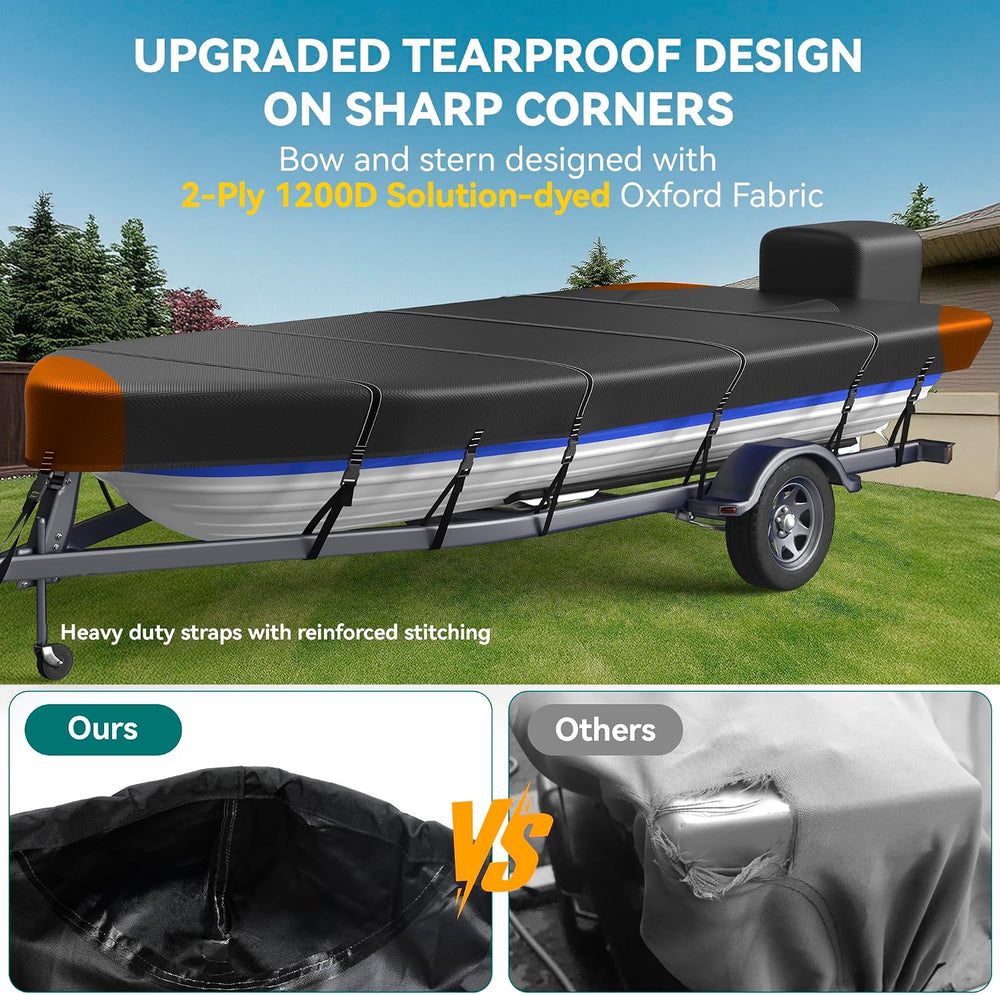 1200D 5-Layer Jon Boat Cover 12-14ft with Motor Cover